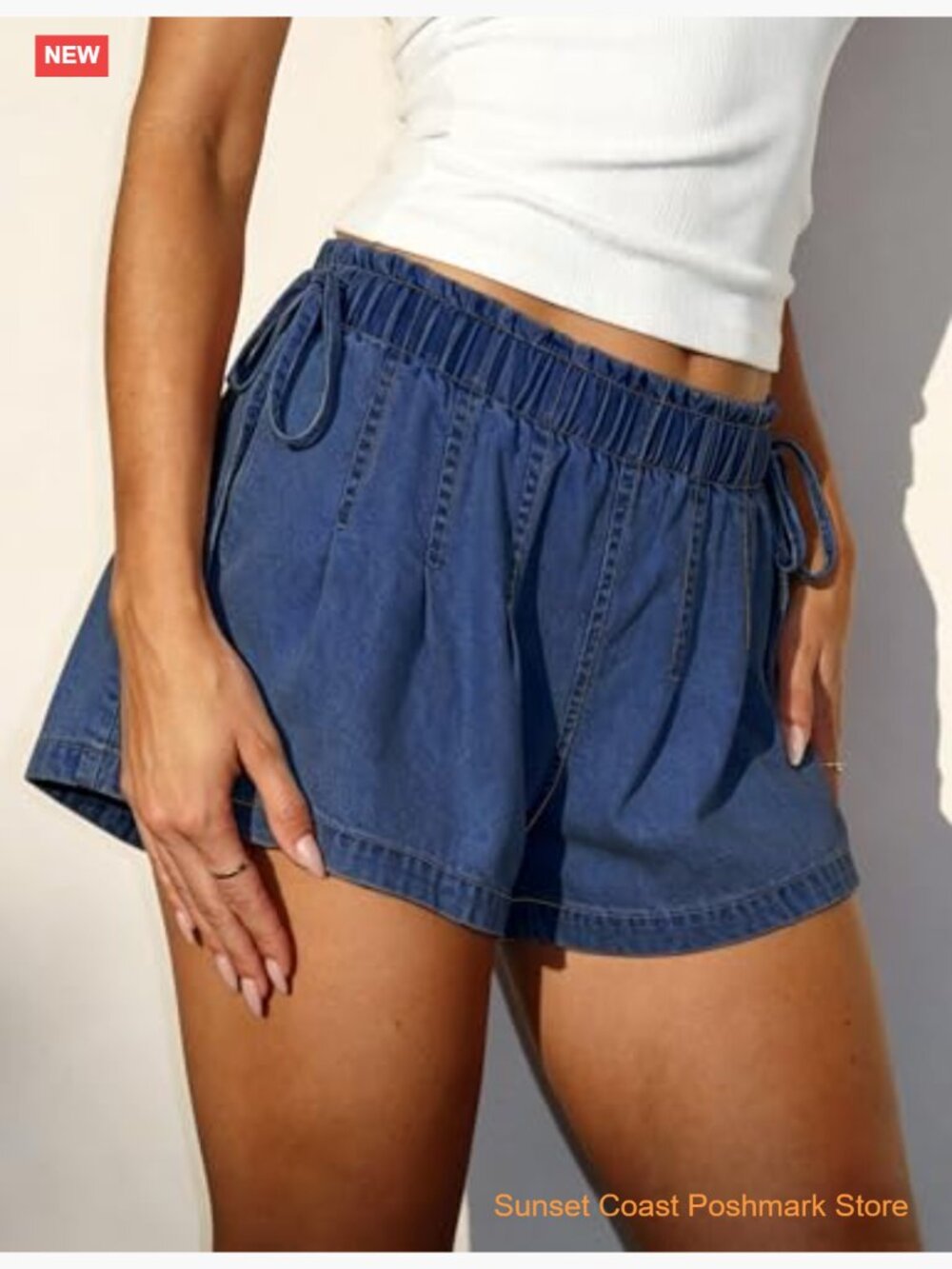 High Waisted Wide Leg Pleated Denim Shorts with Pockets - Summer Jorts - Picture 2 of 7